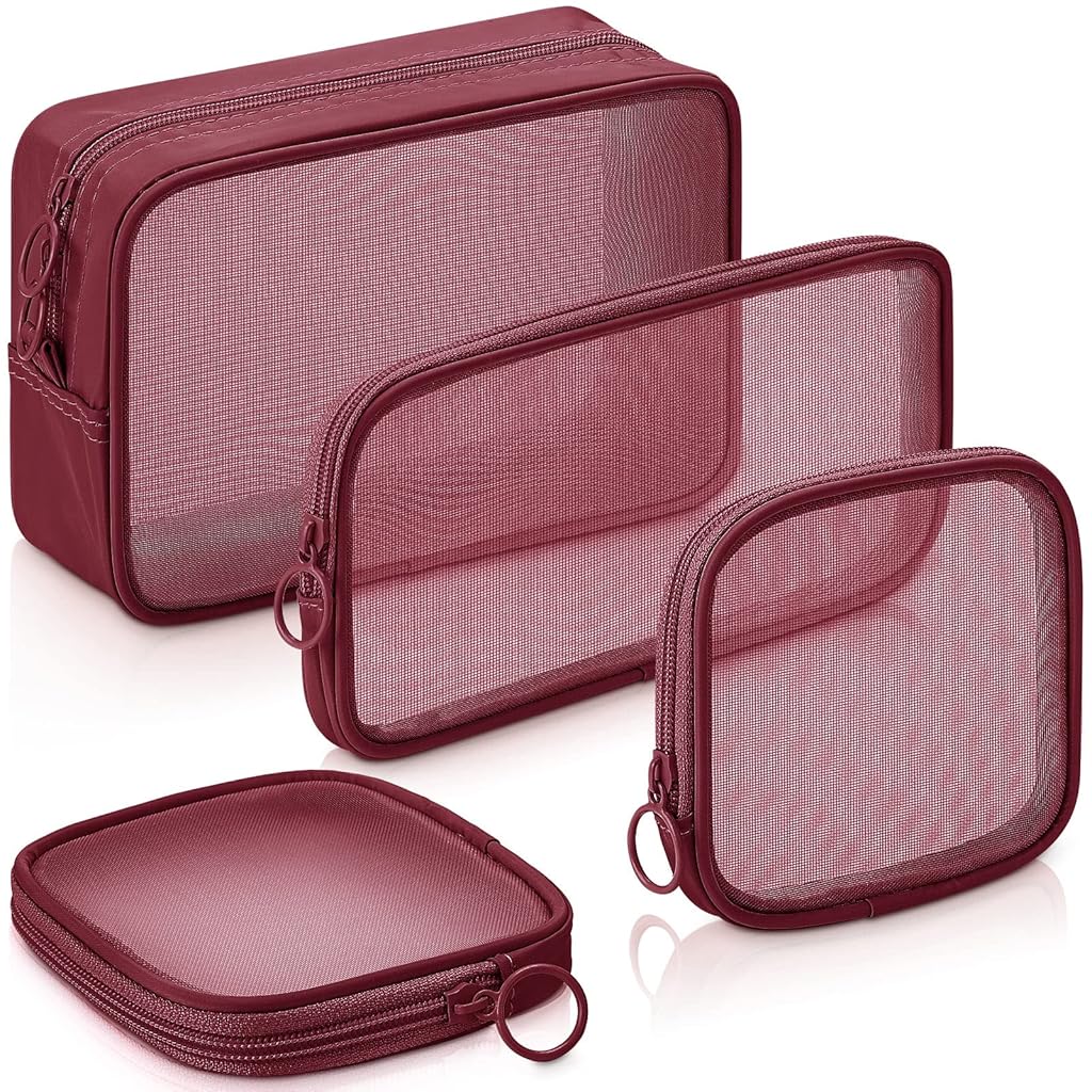 MAYCREATE® 4Pcs Zipper Pouches Combo 4 Sizes Mesh Zipper Pouches Makeup Stylish Burgundy Red Cosmetic Bags Cash Bags Nylon Mesh Zipper Pouches Accessories Organizer Bags MAYCREATE® 4Pcs Zipper Pouches Combo 4 Sizes Mesh Zipper Pouches Makeup Stylish Burgundy Red Cosmetic Bags Cash Bags Nylon Mesh Zipper Pouches Accessories Organizer Bags